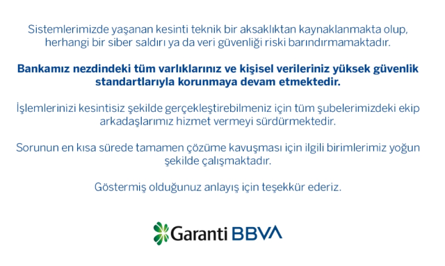 Garanti Bankası Teknik Sorunlar Hakkında Açıklamada Bulundu