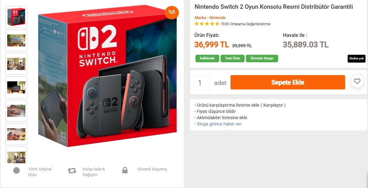 Price Details for Nintendo Switch 2 in Turkey
