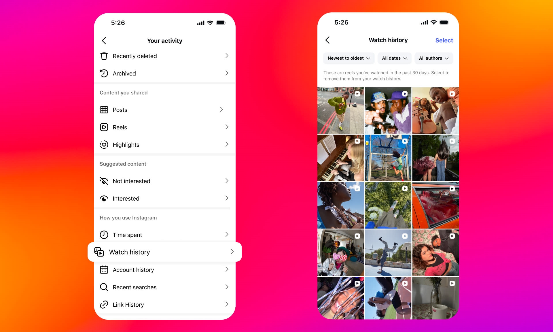Instagram, Reels Videoları İçin Yeni 'İzleme Geçmişi' Özelliğini Tanıttı