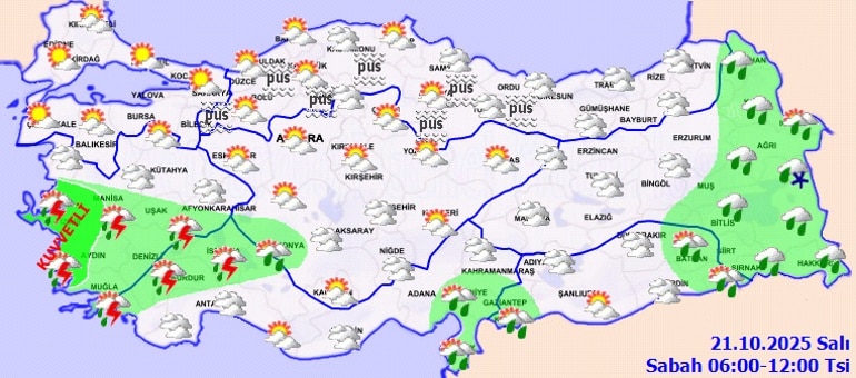 21 Ekim Salı Günü Hava Durumu