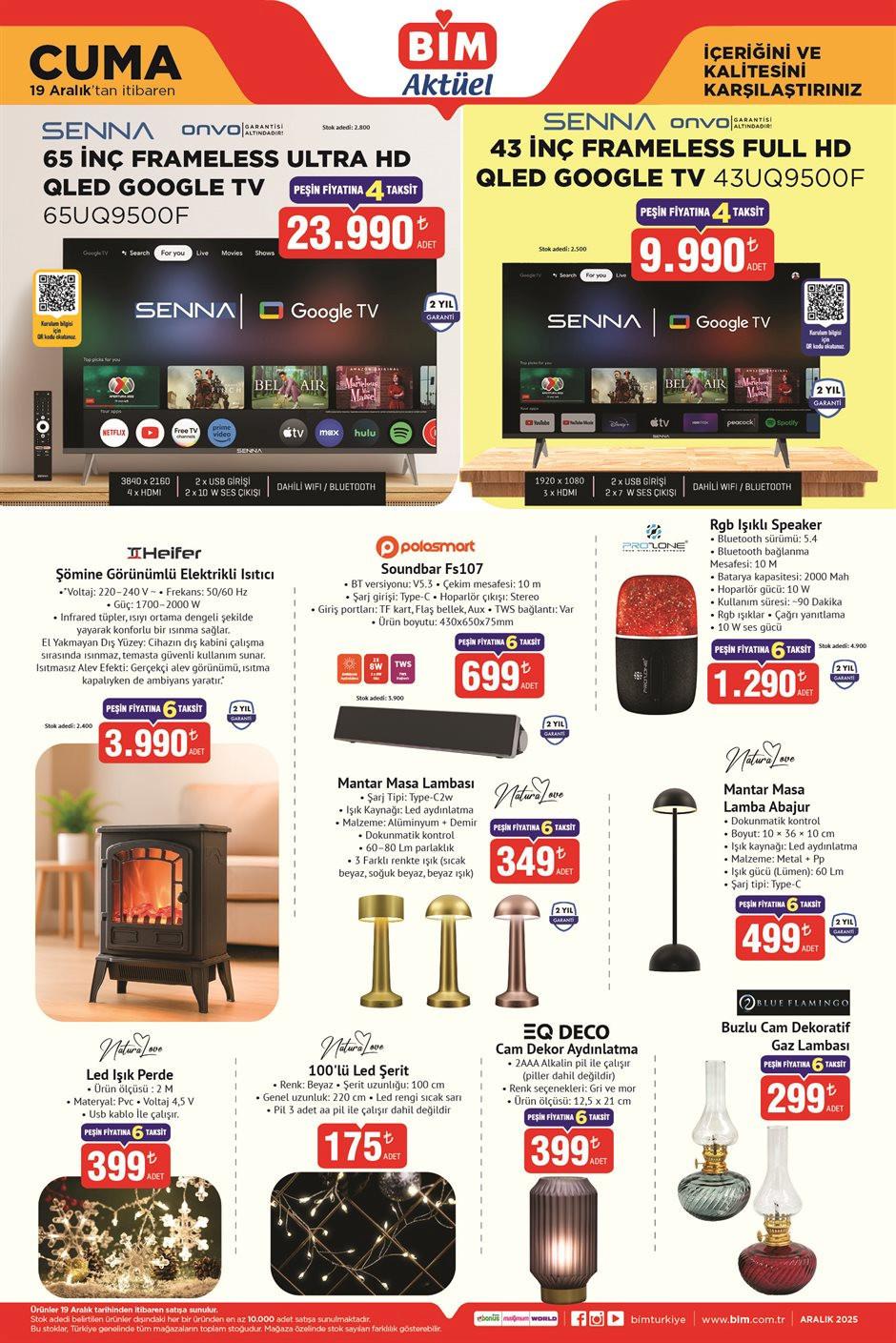 19 Aralık 2025 BİM Aktüel Elektronik ve Ev Dekorasyon Ürünleri