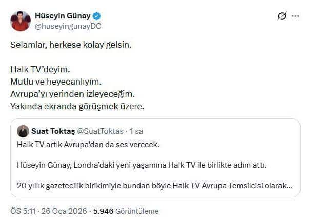 Gazeteci Hüseyin Günay Halk TV'nin Avrupa Temsilcisi Oldu