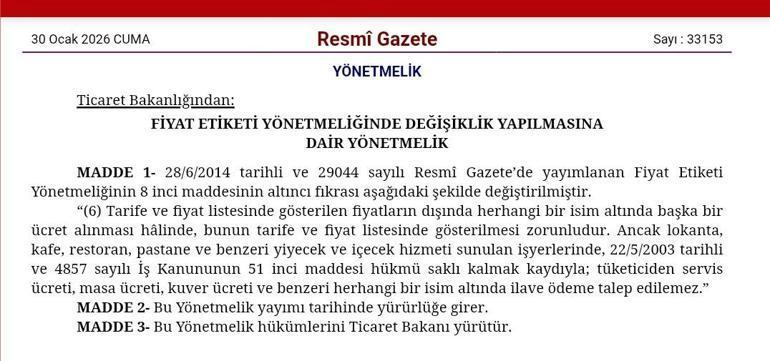 Servis ve Ek Ücret Uygulamalarına Yeni Düzenleme