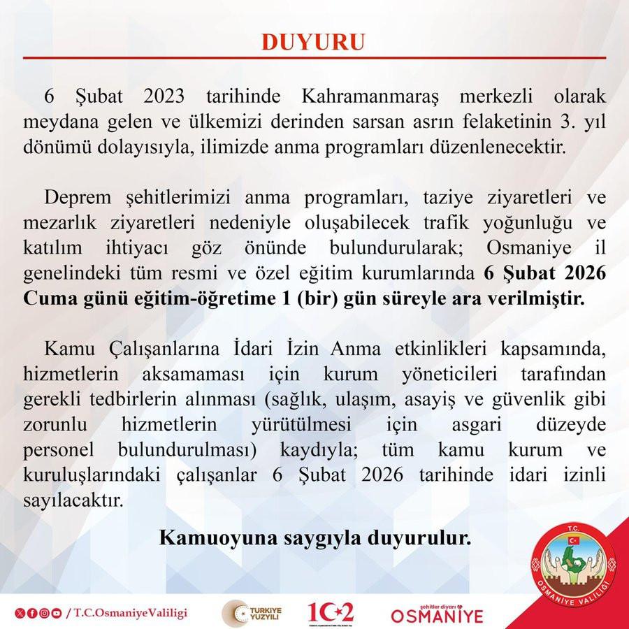 HATAY'DA OKULLARA 1 GÜNLÜK ARA