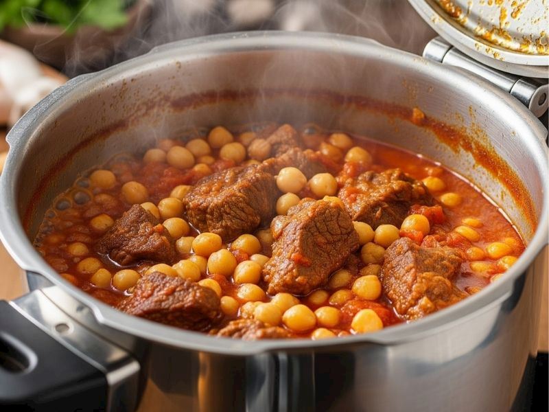 Düdüklü tencerede yapılan etli nohut tarifiyle yumuşacık et ve lezzetli