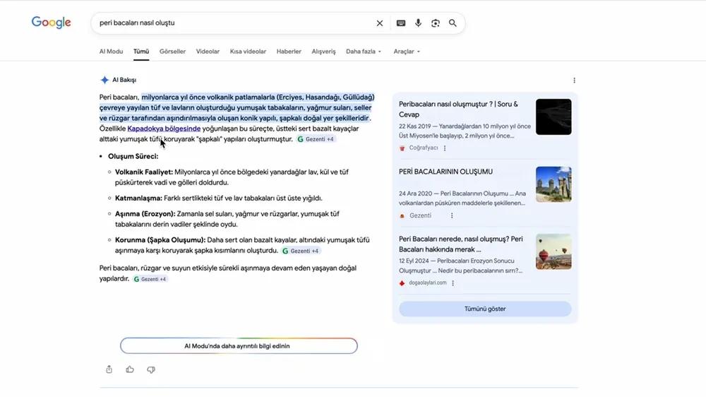 AI Modu: Gelişmiş Yapay Zeka Destekli Arama Deneyimi