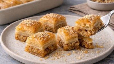Evde çıtır çıtır bademli ev baklavası yapımı için malzemeler, püf
