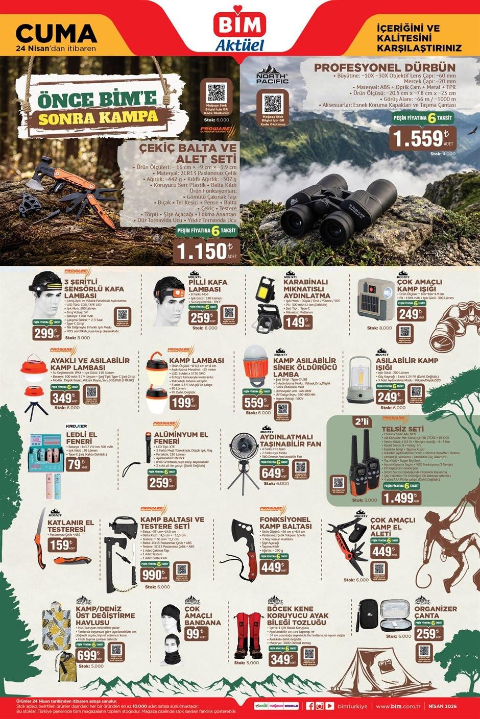 BİM 24 Nisan 2026 Aktüel Kataloğu Kamp ve Çadır Ürünleri