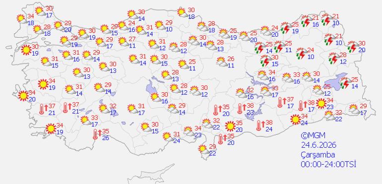 24 Haziran Hava Durumu: İç ve Doğu Kesimlerde Yağış, Diğer Bölgelerde Açık 1 24 Haziran Hava Durumu