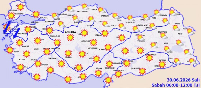 30 Haziran Türkiye Hava Durumu ve Kuvvetli Rüzgar Uyarısı