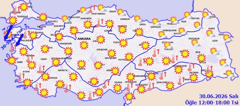 30 Haziran Türkiye Hava Durumu ve Kuvvetli Rüzgar Uyarısı