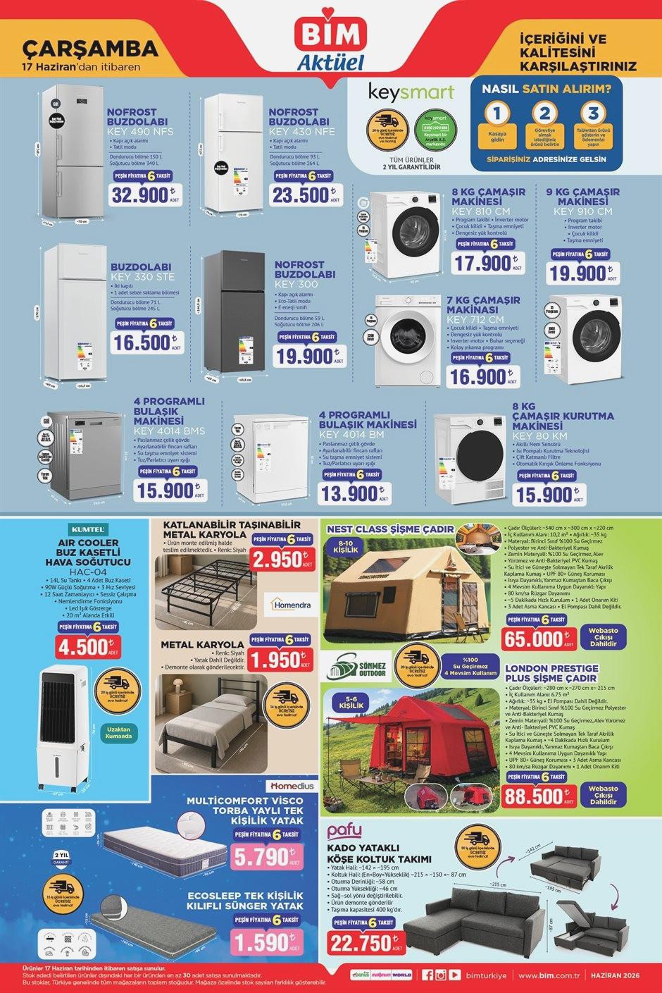 BİM Aktüel 16-19 Haziran 2026 Kataloğu Gıda, Beyaz Eşya, Elektronik ve Tekstil Ürünleri 6 17 Haziran 2026 Çarşamba Beyaz Eşya ve Ev Ürünleri