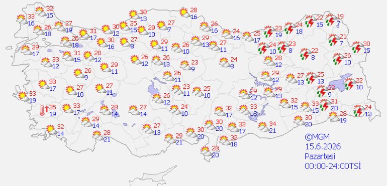Türkiye genelinde hava durumu, kuvvetli yağış uyarıları ve bölgelere göre 15 Haziran tahminleri 1 Türkiye genelinde hava durumu ve uyarılar
