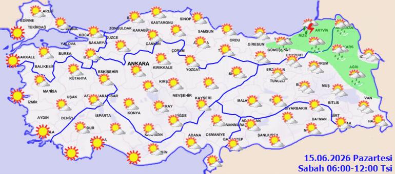 Türkiye genelinde hava durumu, kuvvetli yağış uyarıları ve bölgelere göre 15 Haziran tahminleri 3 Bölgelere göre hava durumu