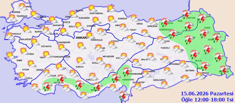 Türkiye genelinde hava durumu, kuvvetli yağış uyarıları ve bölgelere göre 15 Haziran tahminleri 4 Bölgelere göre hava durumu