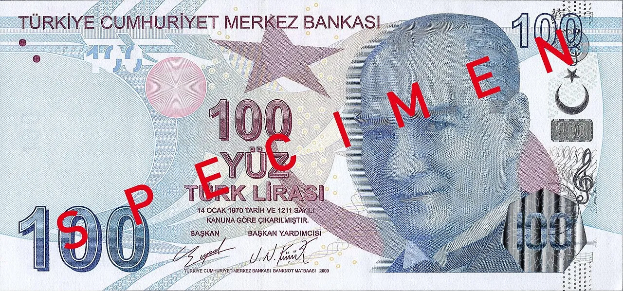 100 Türk lirası banknotunun ön yüzü; banka mevduatı ve unutulan hesapları temsilen
