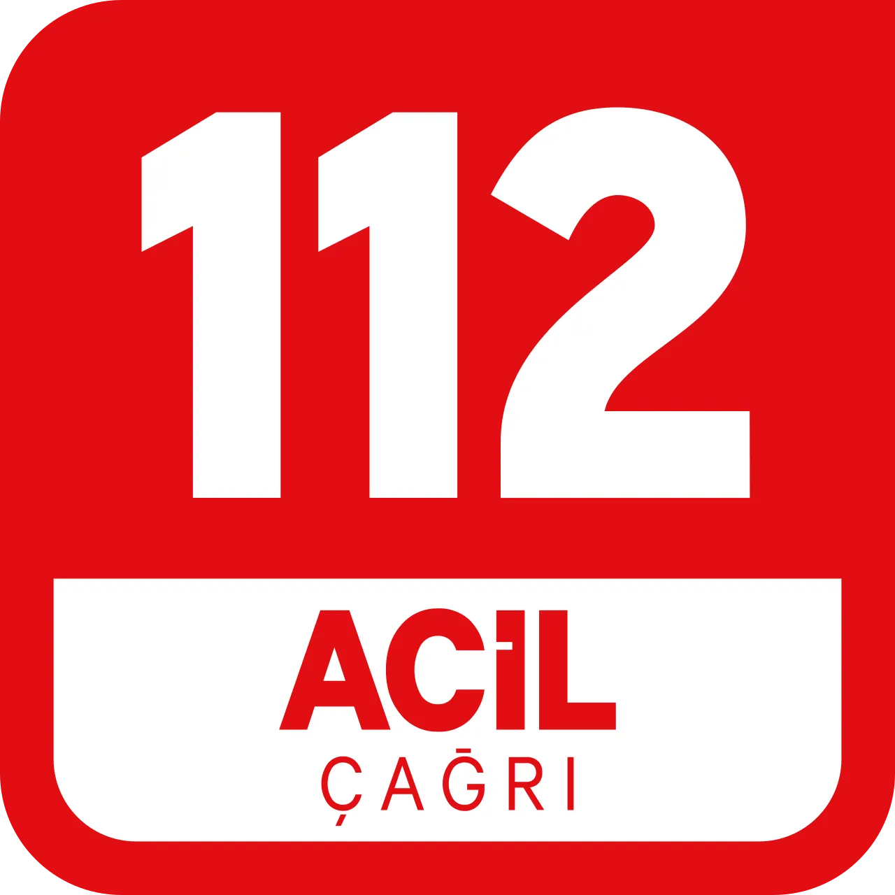 Türkiye Cumhuriyeti 112 Acil Çağrı Merkezi kırmızı beyaz kurumsal logosu; SMS ile acil ihbar rehberi