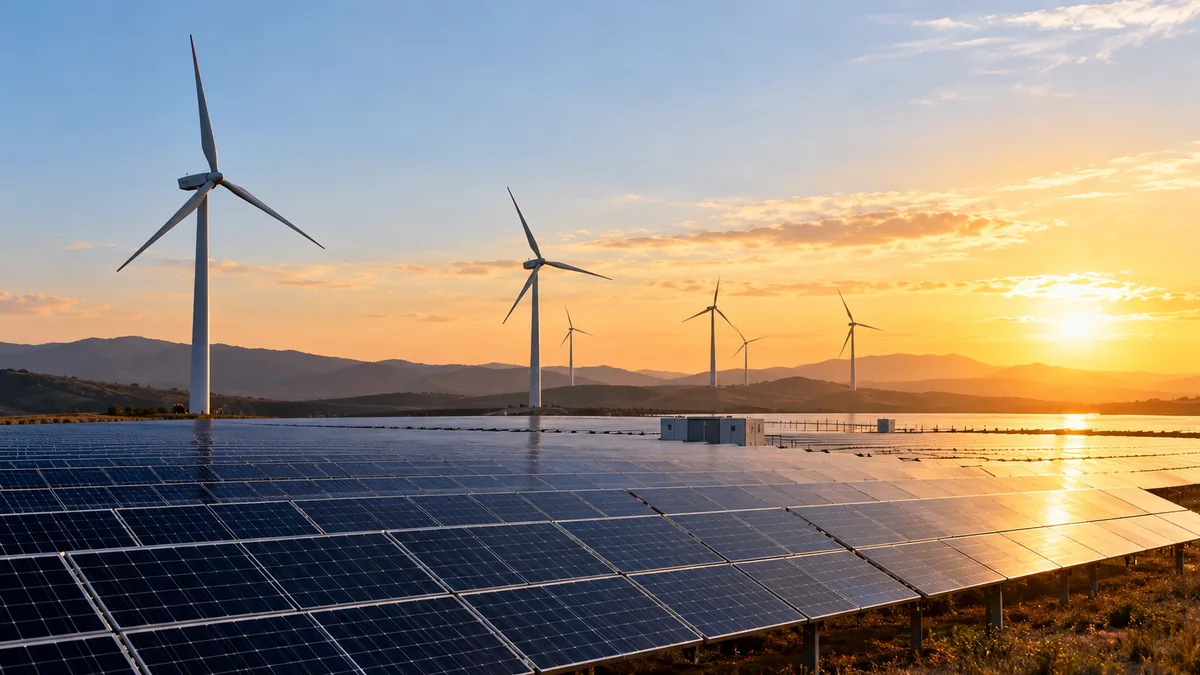 Güneş panellerinin önde bulunduğu yenilenebilir enerji tesisi görünümü, Alıç Depolamalı GES haberi için temsili görsel
