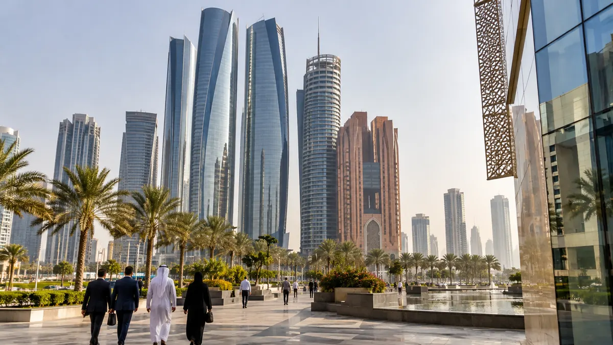 Abu Dabi modern iş merkezi ve finans bölgesi temsilî fotoğrafı