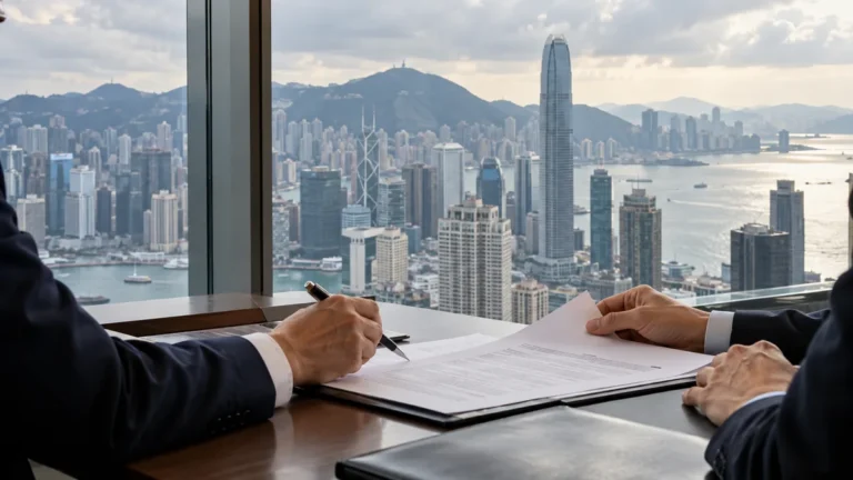 Hong Kong finans merkezinde kurumsal sigorta anlaşmasını değerlendiren yöneticiler