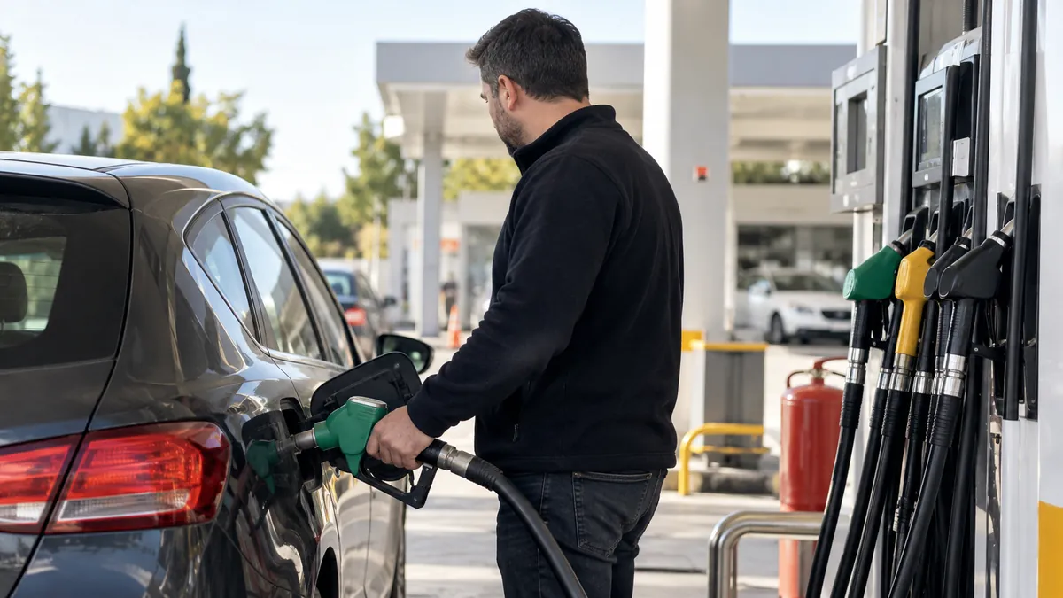 Akaryakıt istasyonunda aracına yakıt dolduran sürücü; motorin fiyatları ve zam sorgulama rehberi