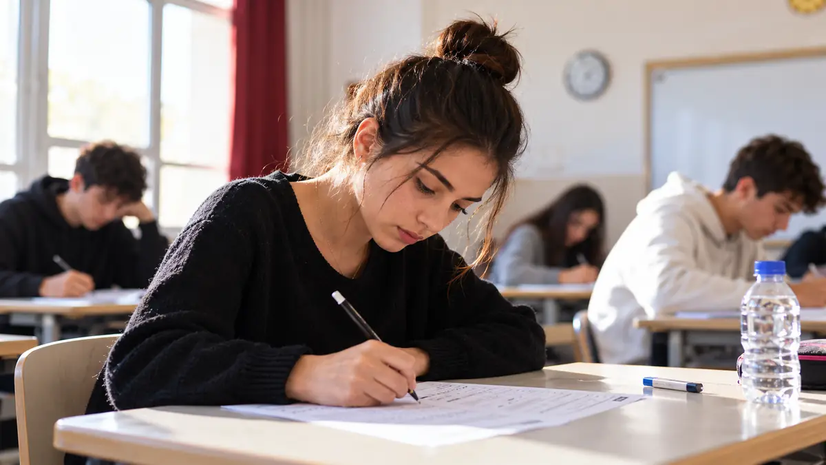 Okul sınıfında yazılı sınav kağıdını dolduran öğrenci, temsili fotoğraf