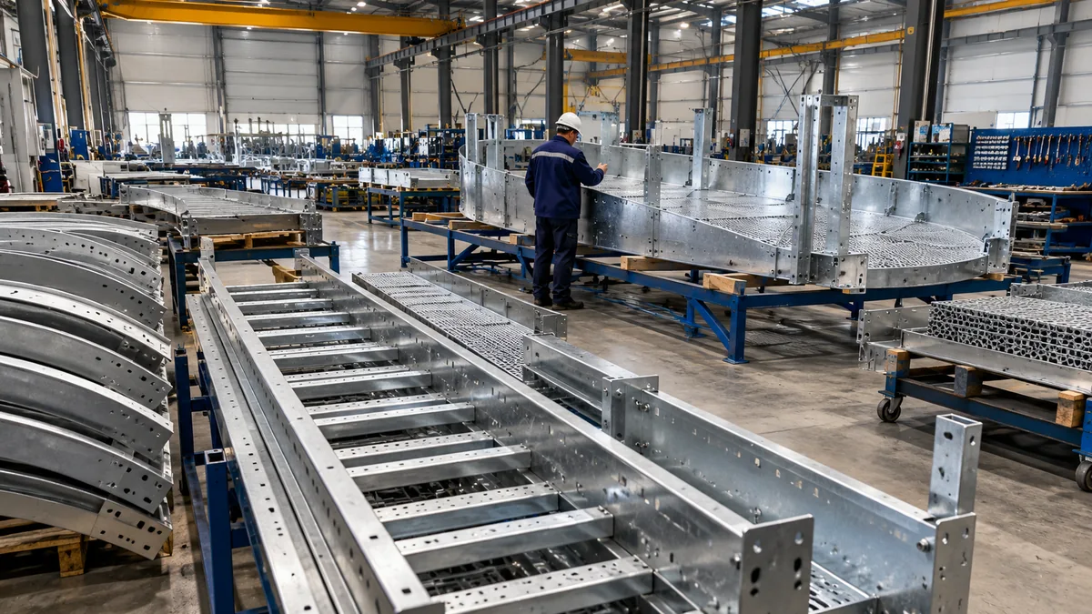 Rüzgâr türbini kulelerinde kullanılan metal iç aksamların temsili fabrika üretim sahnesi