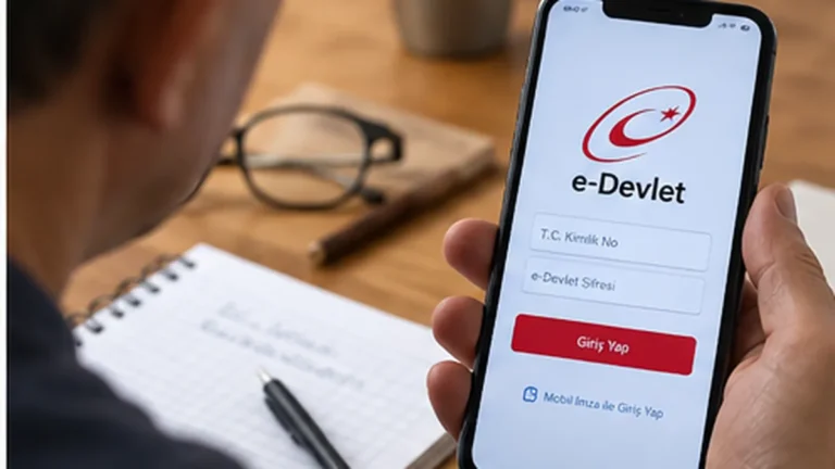 Cep telefonuyla çevrim içi sosyal güvenlik işlemi yapan kişi