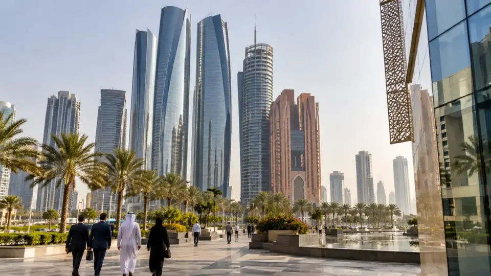 Abu Dabi modern iş merkezi ve finans bölgesi temsilî fotoğrafı