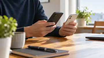 İki akıllı telefonu karşılaştıran kullanıcı; Google Authenticator kodlarını yeni telefona taşıma rehberi