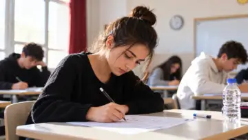 Okul sınıfında yazılı sınav kağıdını dolduran öğrenci, temsili fotoğraf