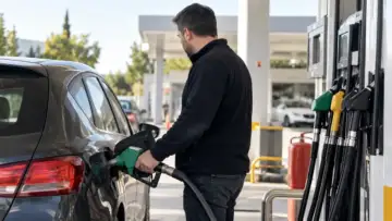 Akaryakıt istasyonunda aracına yakıt dolduran sürücü; motorin fiyatları ve zam sorgulama rehberi