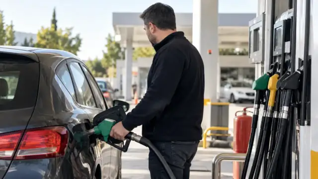 Akaryakıt istasyonunda aracına yakıt dolduran sürücü; motorin fiyatları ve zam sorgulama rehberi