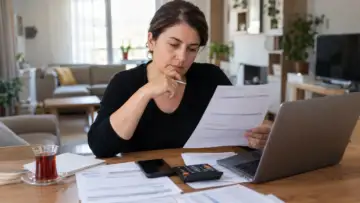 Evinde genel sağlık sigortası evraklarını inceleyen kişi
