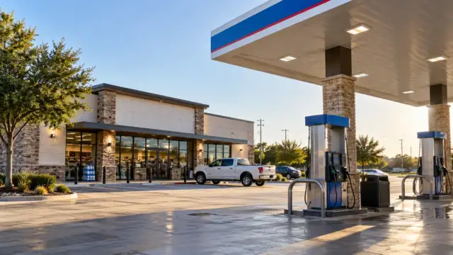 Texas'ta akaryakıt istasyonu ve market; World Insurance Associates'in Zoom Insurance satın alımı için temsili görsel