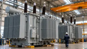 Endüstriyel üretim tesisinde büyük güç transformatörleri ve görevli, Astor Enerji 35 transformatör sözleşmesi haberi için temsili görsel
