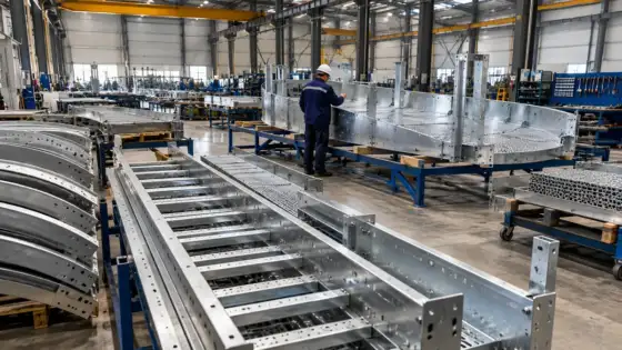 Rüzgâr türbini kulelerinde kullanılan metal iç aksamların temsili fabrika üretim sahnesi