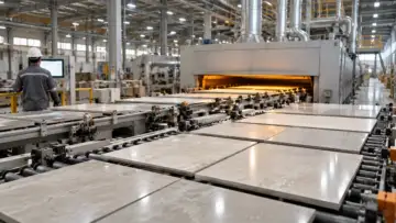 Seramik fabrikasında karo üretim hattı ve fırın, Kaleseramik finansal yeniden yapılandırma başvurusu haberi için temsili görsel