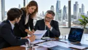 Ofis toplantısında sigorta hasar maliyetleri ve analiz verilerini inceleyen profesyoneller