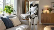 Ev ortamında çamaşır katlayan insansı robot, Tokio Marine HCC ve Adrian Flux sigorta haberine ait temsili görsel