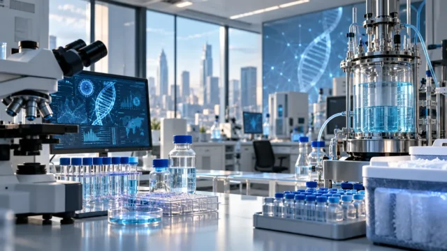 Zurich hayat bilimleri sektöründe yeni tedaviler, biyoteknoloji ve risk yönetimini temsil eden laboratuvar görseli