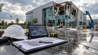 Sedgwick mülk hasar dosyalarında artan gecikme ve karmaşıklığı temsil eden profesyonel hasar inceleme görseli