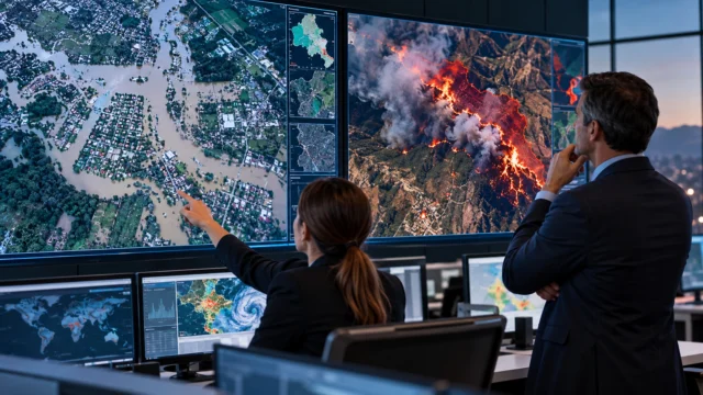 Sel ve orman yangını risklerinin uydu verileriyle analiz edildiği afet operasyon merkezi