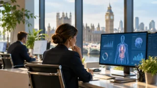 Aviva'nın gelir koruma ve bireysel koruma ürünlerinde yapay zeka destekli underwriting kullanımını temsil eden Londra merkezli sigorta analitiği görseli