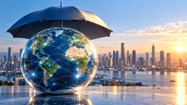 Bermuda ve Avrupa arasındaki küresel reasürans kapasitesini temsil eden dünya ve koruma görseli