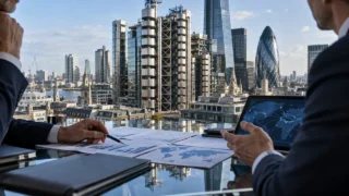 Londra sigorta piyasasında reasürans ve sermaye görüşmelerini temsil eden profesyonel görsel