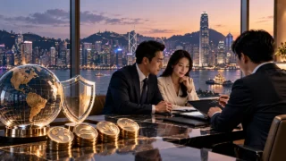 Hong Kong’da çok para birimli hayat sigortası ve miras planlamasını temsil eden özgün görsel