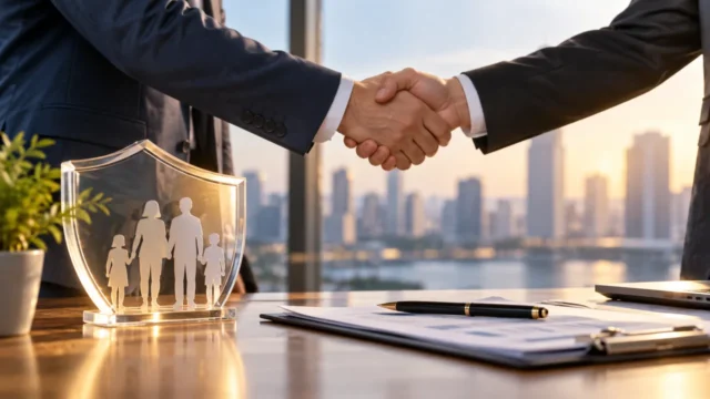 Hayat sigortası şirketi satın alımını ve finansal güvenceyi temsil eden özgün görsel