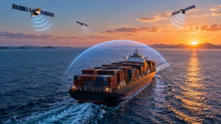 Deniz taşımacılığında GNSS sinyal güvenliğini temsil eden özgün görsel