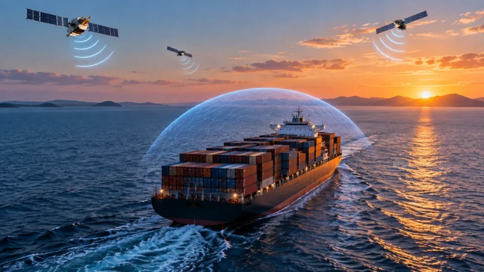 Deniz taşımacılığında GNSS sinyal güvenliğini temsil eden özgün görsel